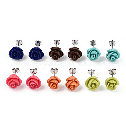 総合的サンゴの花の耳スタッド  ミックスカラー  10x10mm  ピン：0.8mm  12のペア/カード&nbsp;EJEW-R102-01