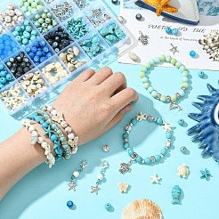 海洋テーマの DIY 合成ターコイズとガラスビーズのジュエリー作りキット  ミックスカラー  5~23x5~16x3~12mm  穴：0.8~3.5mm&nbsp;DIY-YW0010-95