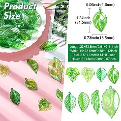 160 個 8 スタイル UV メッキアクリルパーツ  葉  ミックスカラー  23~53.5x14~28.5x3.5~7.5mm  穴：1.5~1.8mm  20個/スタイル&nbsp;OACR-CJ0002-55