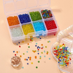 ガラスシードビーズ8色  トランスペアレント  ラウンド  ミックスカラー  3mm  穴：1mm  約15g /カラー&nbsp;SEED-YW0001-55