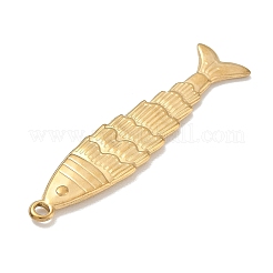 304ステンレスペンダント  鱗状の魚のチャーム  ゴールドカラー  48x10.5x2mm  穴：2x1.5mm&nbsp;SA-CBA22DE-02G-02