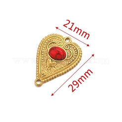 ステンレススチールのパヴェ染めレッド合成ターコイズピーチハートコネクターチャーム  ゴールドカラー  29x21mm&nbsp;PW-WG0EEB2-02