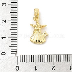 ラックメッキリーフ真鍮ペンダント  カドミウムフリー＆ニッケルフリー＆鉛フリー  星と貝殻のチャーム  18KGP本金メッキ  16.5x11x4mm  穴：5x3mm&nbsp;KK-S407-08G