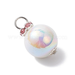 パール調アクリルパーツ  ラウンド  真鍮のラインストーンスペーサービーズと鉄の平頭ピン付き  ホワイト  25.5x16mm  穴：4.5mm  2個/セット&nbsp;PALLOY-JF04349