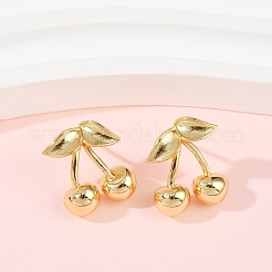 チェリー真鍮スタッドピアス  ラックめっき  長持ちメッキ  鉛フリー＆カドミウムフリー  18KGP本金メッキ  16x13.5mm&nbsp;EJEW-F895-19G