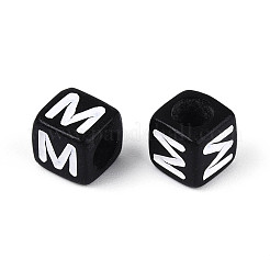 初期のアクリル水平穴ビーズ  キューブ  ブラック  文字m  6x6x6mm  穴：3.5mm  3330個/ 500g&nbsp;OACR-ZX006-35M