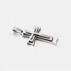 変色しにくい304ステンレススチール製クロスペンダント  ステンレス鋼色  45x26.5mm  穴：8x5mm&nbsp;LS-STAS-M185-33P