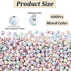 クラフトアクリルビーズ600個  クロスの丸  ミックスカラー  7~8mm  穴：1.5mm&nbsp;SACR-PA0001-34
