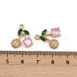 真鍮製マイクロパヴェキュービックジルコニアペンダント  さくらんぼのチャーム  18KGP本金メッキ  ピンク  17x15x4mm  穴：1.6mm&nbsp;KK-C115-03A-01G
