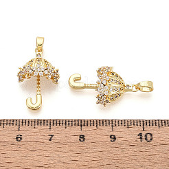 真鍮製マイクロパヴェキュービックジルコニアペンダント  傘のチャーム  18KGP本金メッキ  23.5x14x7.5mm  穴：4.5x2.5mm&nbsp;KK-T073-53G