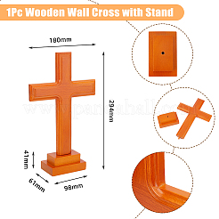 パインウッドクロスディスプレイ装飾  ホームデスクトップ装飾用  宗教  ダークオレンジ  61x180x294mm&nbsp;AJEW-WH0083-30B