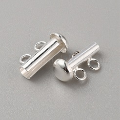 純銀製のスライドロックの留め金  ペヨーテクラスプ  1連  2穴  チューブ  銀  4mm  穴：14~15x11x6mm&nbsp;STER-WH0008-33