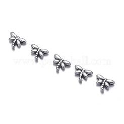 チベット銀ビーズ  鉛フリー＆カドミウムフリー  トンボ  アンティークシルバー  約8.2mm長  穴：約1mm&nbsp;X-AB45