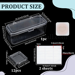 プラスチック製のネイルチップ収納ボックス  樹脂製両面粘着テープとハート柄の四角い紙製ディスプレイカード付き  透明  8.5x8.5x1.85cm&nbsp;MRMJ-PH0003-29B