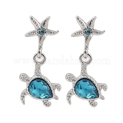 ヒトデとカメの合金ラインストーンのダングルスタッドピアス  女性用304ステンレスピン付き  プラチナ  29.6x13.8mm&nbsp;EJEW-A112-02P