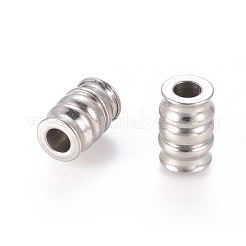 変色しにくい304ステンレススチールビーズ  スジ入りビーズ  コラム  ステンレス鋼色  9.8x15mm  穴：4mm&nbsp;STAS-E039-24A