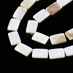 天然淡水シェルビーズ連売り  長方形  貝殻色  12x8x2.5~3mm  穴：1mm  約32個/連  15.20~15.71インチ（38.6~39.9cm）&nbsp;X-SHEL-Q024-013