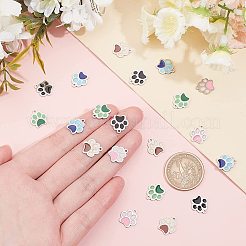 20個 5色 304ステンレススチール エナメルチャーム  ステンレス鋼色  犬の足跡  ミックスカラー  13x12x1mm  穴：1.5mm  4個/カラー&nbsp;STAS-UN0026-51