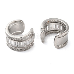 真鍮マイクロパヴェクリアキュービックジルコニアカフイヤリング（女性用）  半円  プラチナ  14x10mm&nbsp;EJEW-B057-04P