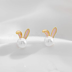 ウサギ合金エナメルスタッドのピアス  プラスチック模造パールと  ゴールドカラー  15x17mm&nbsp;FS-WG556BD-01