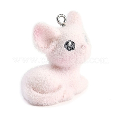動物をテーマにしたフロッキー樹脂ペンダント  プラチナトーンのアイアンループ付き  猫の形  28x32x18mm  穴：2mm&nbsp;RESI-M051-01A