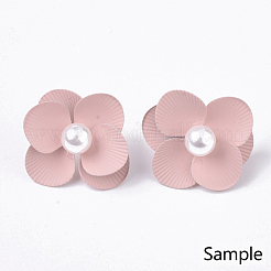 スプレー塗装された鉄のスタッドのイヤリングのセッティング  ピアスバックキャッチ/イヤーナット付き  花  薄緑  30x29~30x11mm  ピン：1mm&nbsp;IFIN-N004-01E