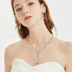クリスタルラインストーンラリアットネックレス＆リンクチェーンブレスレット＆ダングルスタッドピアス1セット  結婚披露宴のための真鍮のアクセサリーセット  銀  33mm  ピン：0.8mm  183mm  310mm&nbsp;SJEW-AN0001-04