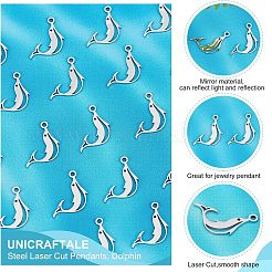 201ステンレススチールレーザーカットペンダント  イルカ  ステンレス鋼色  16x14x1mm  穴：1.5mm  40個/箱&nbsp;STAS-UN0034-61