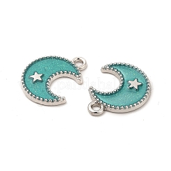 合金エナメルチャーム  グリッターパウダー付き  星のチャーム入り月  プラチナ  ミックスカラー  18x14.5x1.5mm  穴：2mm&nbsp;PALLOY-I217-02P