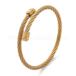 女性用304ステンレススチールトルクバングル  ねじれた  ゴールドカラー  1/2インチ（1.2cm）  内径：2-1/4インチ（5.75cm）  ワイヤー：4mm&nbsp;BJEW-G584-18G