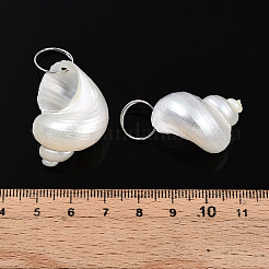 天然スパイラルシェルペンダント  鉄丸カン付き  プラチナ  乳白色  27~32x20~25x19~23mm  穴：10.5mm&nbsp;X-SHEL-N036-11