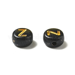 不透明なメッキアクリルビーズ  ゴールドライン入り  アルファベット付きフラットラウンド  文字Z  7x3.5mm  穴：1.2mm  約3846個/500g&nbsp;OACR-R005-03Z