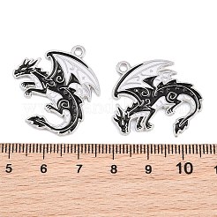 黒エナメルペンダント付き合金  ゴシックテーマのチャーム  プラチナ  ドラゴン  29x26x1mm  穴：1.8mm&nbsp;AL-CBA2919-02P-09