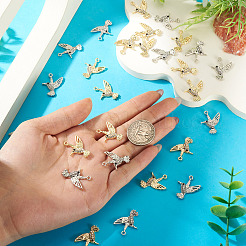 2色の合金とクリスタルのラインストーンペンダント40個。  鳥のチャーム  プラチナ＆ライトゴールド  24x19.5x3mm  穴：1.6mm  20個/カラー&nbsp;FIND-TA0010-68