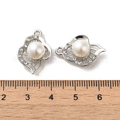 ラインストーン ペンダント付き合金  ABSの模造パールと  葉のチャーム  プラチナ  21.5x15x8mm  穴：1.6mm&nbsp;FIND-B032-15P