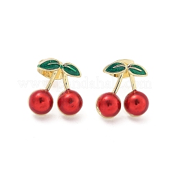 真鍮エナメルスタッドピアス  チェリー  18KGP本金メッキ  13x12mm&nbsp;LS-EJEW-Q017-01A-G