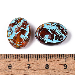 塗装された透明なアクリルビーズ  模造琥珀  女性との楕円形  シエナ  17~17.5x13x5.5~6mm  穴：1.6mm  約560個/500g&nbsp;OACR-T029-03J
