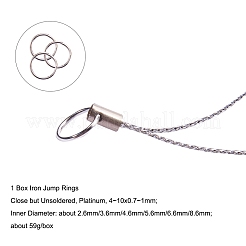 鉄製オープン丸カン1箱  ラウンド  プラチナ  18~21ゲージ  4~10x0.7~1mm  内径：約2.6mm / 3.6mm / 4.6mm / 5.6mm / 6.6mm / 8.6mm  約58g/ボックス&nbsp;IFIN-X0005-P-B
