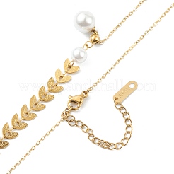 304ステンレススチールペンダントネックレス  アクリル模造真珠とコブチェーン付き  丸いボール  ホワイト  ゴールドカラー  18.62インチ（47.3cm）&nbsp;NJEW-K118-30G