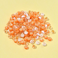 フラットラウンドアクリルエナメルビーズ200個  混合スタイル  オレンジ  7x7x4mm  穴：1.5~1.8mm&nbsp;MACR-FS0001-88