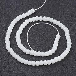 ジェイド風ガラスビーズ連売り  ラウンド  ホワイト  4mm  穴：1mm  11インチ&nbsp;GMR4mmC26