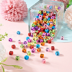 250色の不透明混合色アクリルビーズ5個  ブラックレターの立方体  ミックスカラー  6x6x6mm  穴：3.5mm  50個/カラー&nbsp;MACR-TA0002-34