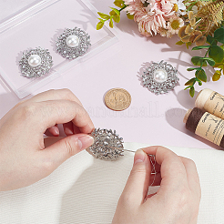 ABSプラスチック模造真珠シャンクボタン6個  合金パーツ  1穴  花  プラチナ  36~37x15.5mm  穴：3mm&nbsp;BUTT-PH0001-51P