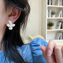合金と模造真珠のスタッドピアス  花  ミスティローズ  25mm&nbsp;WG82C49-01