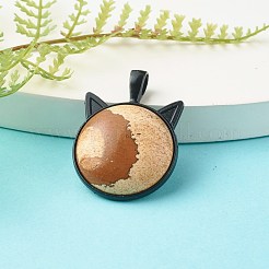 手作りの天然宝石用原石ペンダント  ガンメタル合金の子猫のセッティングで  猫の形  37x27x8mm  穴：6x4mm&nbsp;PALLOY-JF00797
