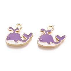 合金チャーム  エナメル  クジラ  ライトゴールド  紫色のメディア  14x15x2mm  穴：1.8mm&nbsp;LS-ENAM-S119-040C