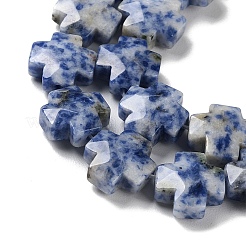 天然ブルースポットジャスパービーズ連売り  多面カット  クロス  12~13x12~12.5x5~6mm  穴：1.4mm  約17個/連  8.27インチ（21cm）&nbsp;G-K357-C03-01