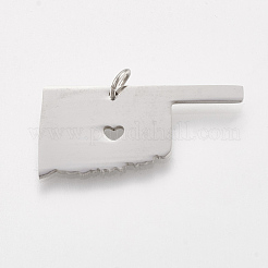 変色しにくい201ステンレススチールペンダント  オクラホマ州の地図  ステンレス鋼色  15x29.5x1mm  穴：3mm&nbsp;STAS-T038-45