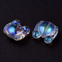 透明な電気メッキガラスビーズ  ABカラーメッキ  カニ  クリアAB  13x14x6.5mm  穴：1mm&nbsp;GLAA-YW0003-08