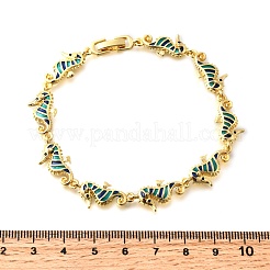 真鍮エナメルターコイズタツノオトシゴリンクチェーンブレスレット  18KGP本金メッキ  7-3/4インチ（19.8cm）&nbsp;LS-BJEW-C118-03G